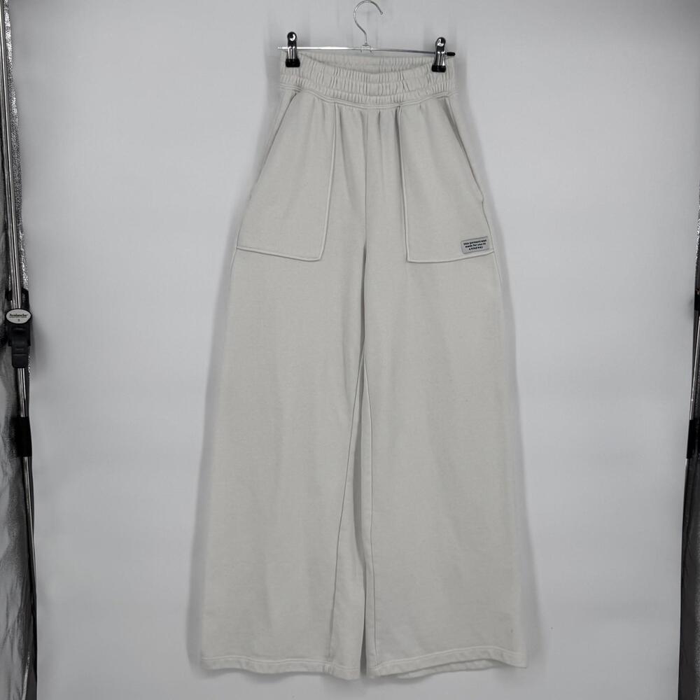 H&M Pants Womens XS White Fleece Wide Leg Elastic Waist Pockets Lounge Basic - Picture 1 of 11